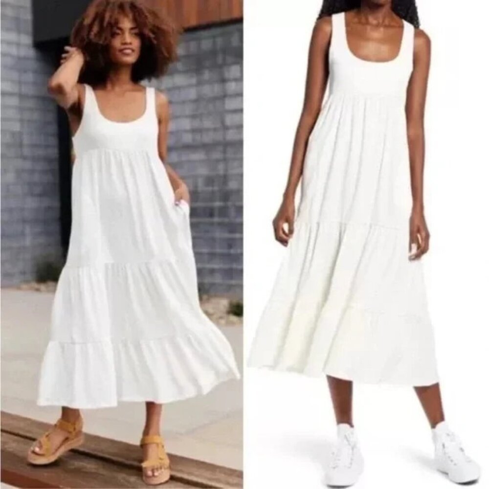 White Sleeveless Tiered Midi Dress - Classic Summer Style
